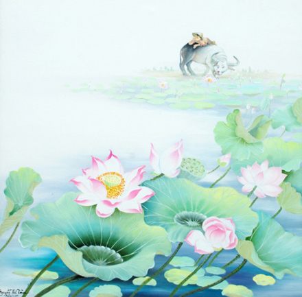 Tranh kính hoa sen TKS41